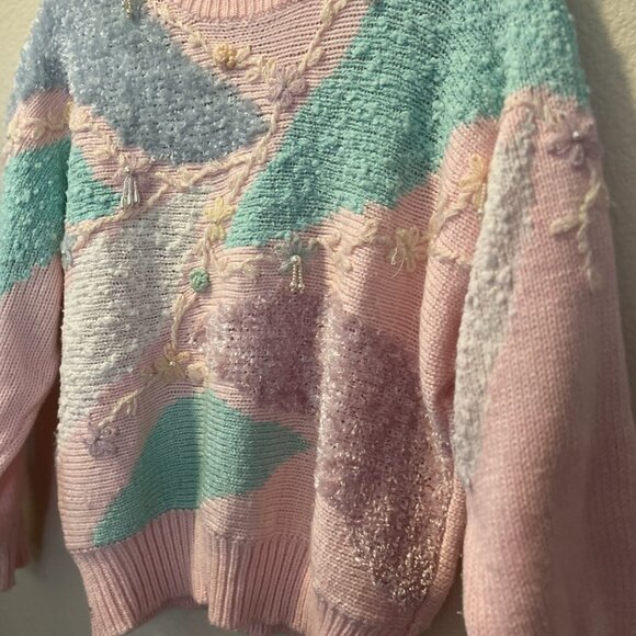 Vintage Jocelyn Smith Pastel Pink Sweater with Embroidered and Pearl Beading - Picture 2 of 5